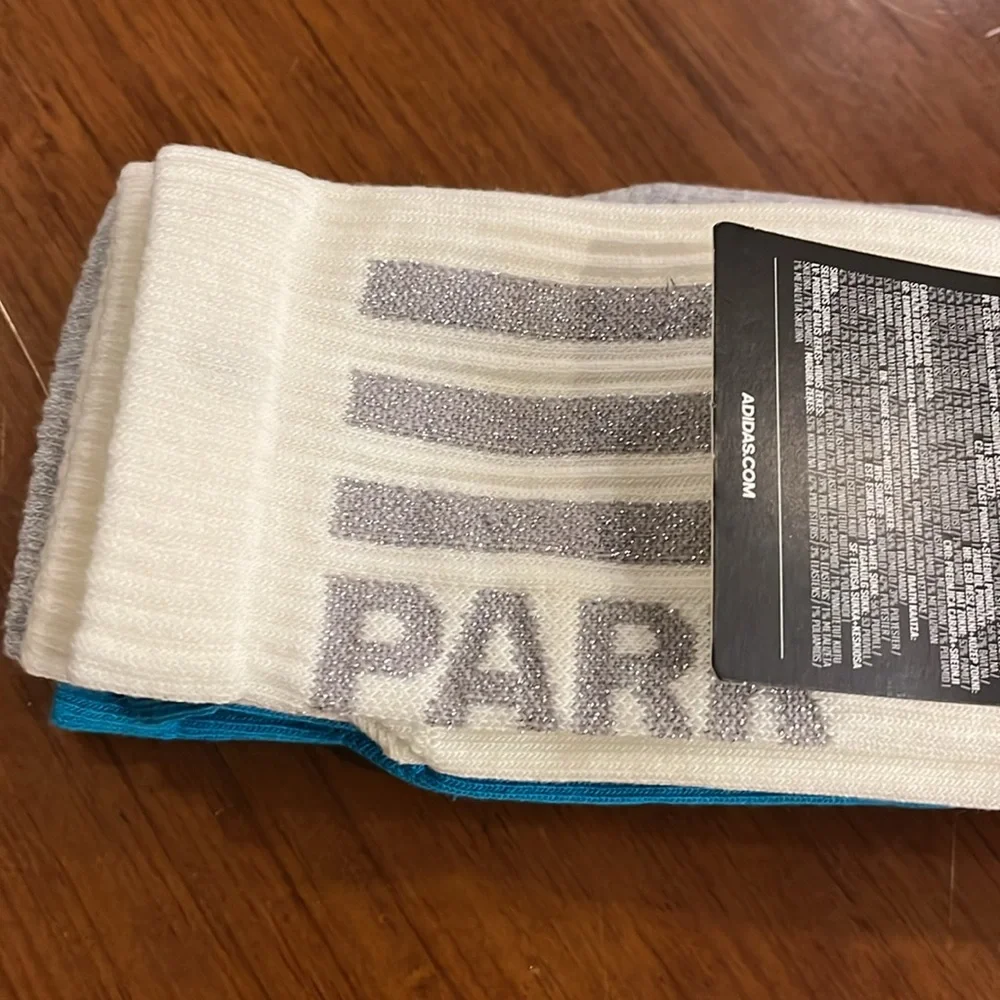 Adidas Ivy Park Socks x 3 pair Silver Sparkle Blue new Womens Size Large 10-11.5